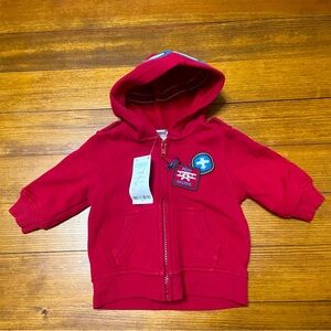 NWT Gymboree Red Zip-Up Pilot Aviator Hoodie w Googles on Hood Size 3/6